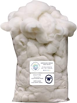 SUPERWASH MERINO Wool Roving. Ethically & Responsibly Sourced Fiber for Spinning, Blending, Filling and Stuffing - 1 LB Bag, Natural White Combed Top