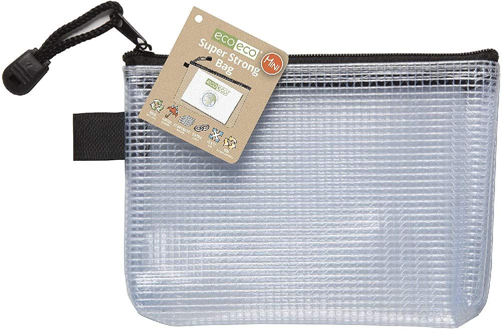 eco-ecoMini 95% Recycled Super Strong Bag, Waterproof Mesh Tuff Bag, Reinforced, Black Zip Closure (Pack of 12), eco036x12