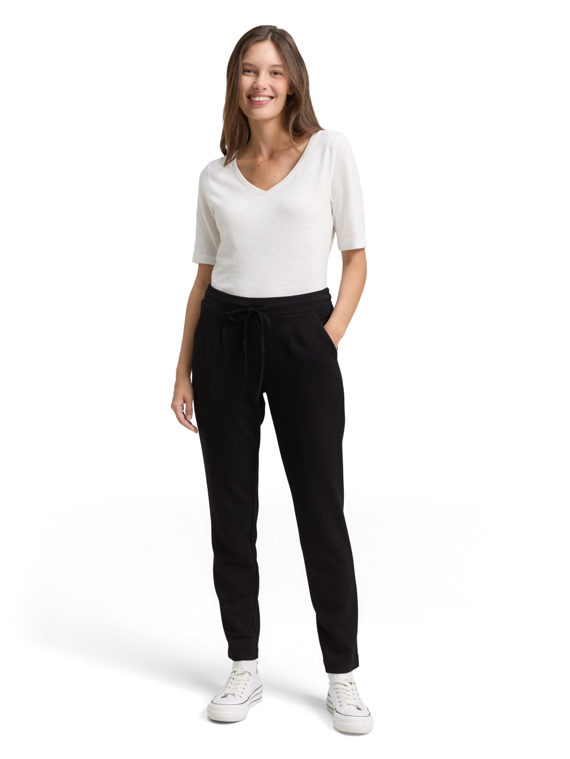 TOM TAILOR Damen Loose Slim Jacquard Hose mit Kordelzug