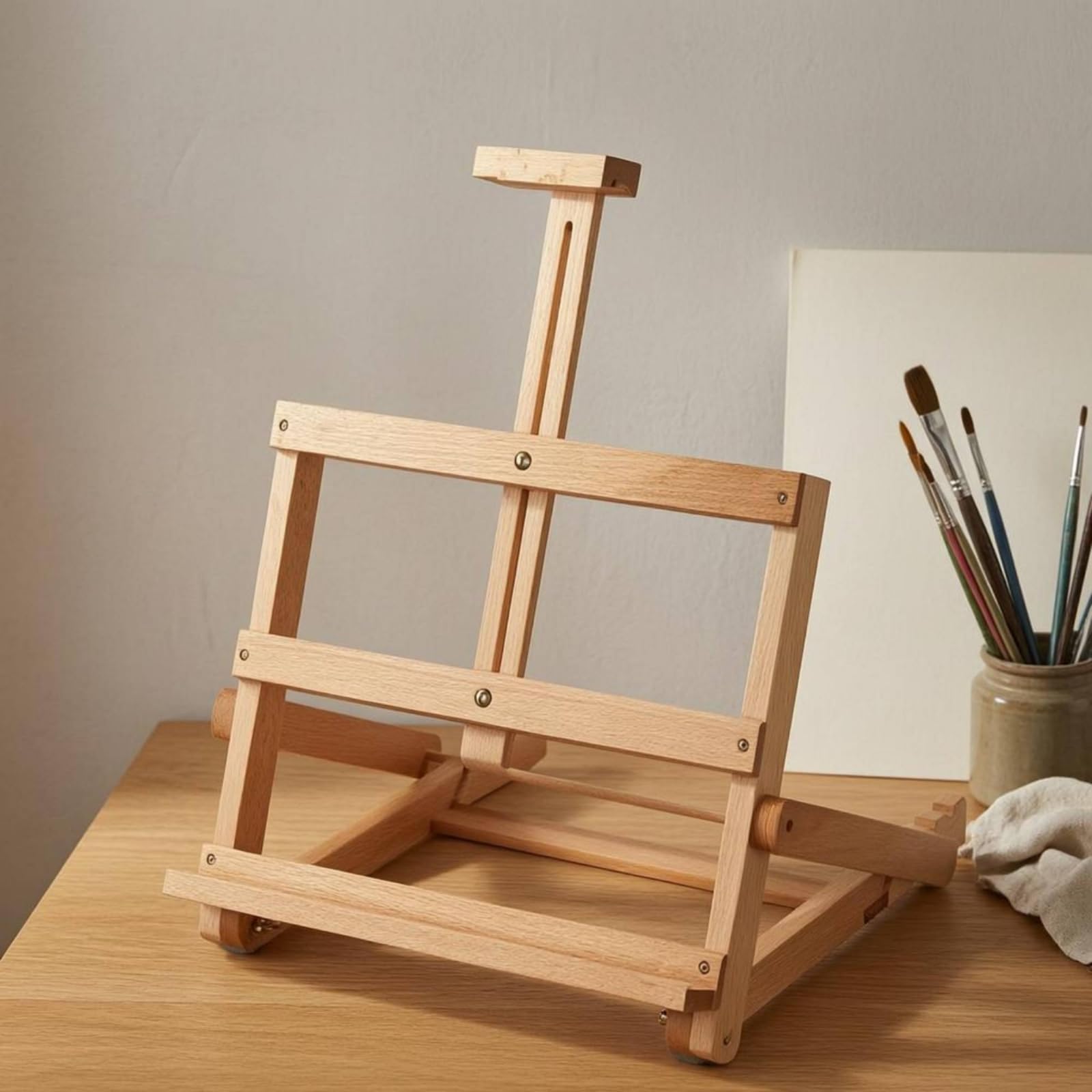 Caballete de Escritorio Caballete Plegable Soporte de Dibujo Atril de Mesa Caballete para Pintar de Resistente con Marco, Caballete De Mesa Plegable W07B, Altura Ajustable De 34-48CM, 38x38CM
