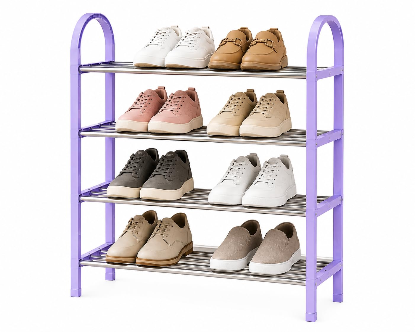 Multipurpose 4 Layer Shoe Rack Organizer | Heavy Duty Stainless Steel Shoe Storage Stand with Durable Plastic Side Frame | Space Saving Footwear Shelf for Home, Bedroom, Entryway & Closet (Purple)-image-33
