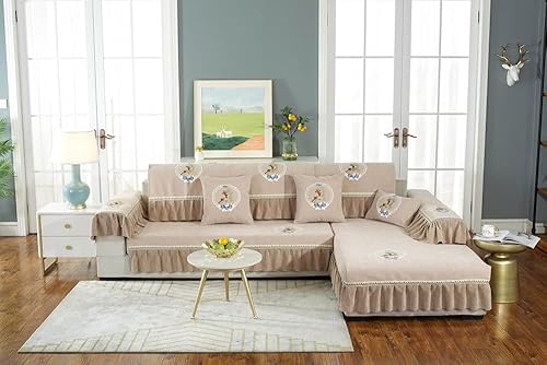 Forros para Muebles Sofás, Fundas nórdicas Simplicidad Caqui Lavable Chenille Funda con falda para sillón Loveseat Sala de estar Muebles Protector