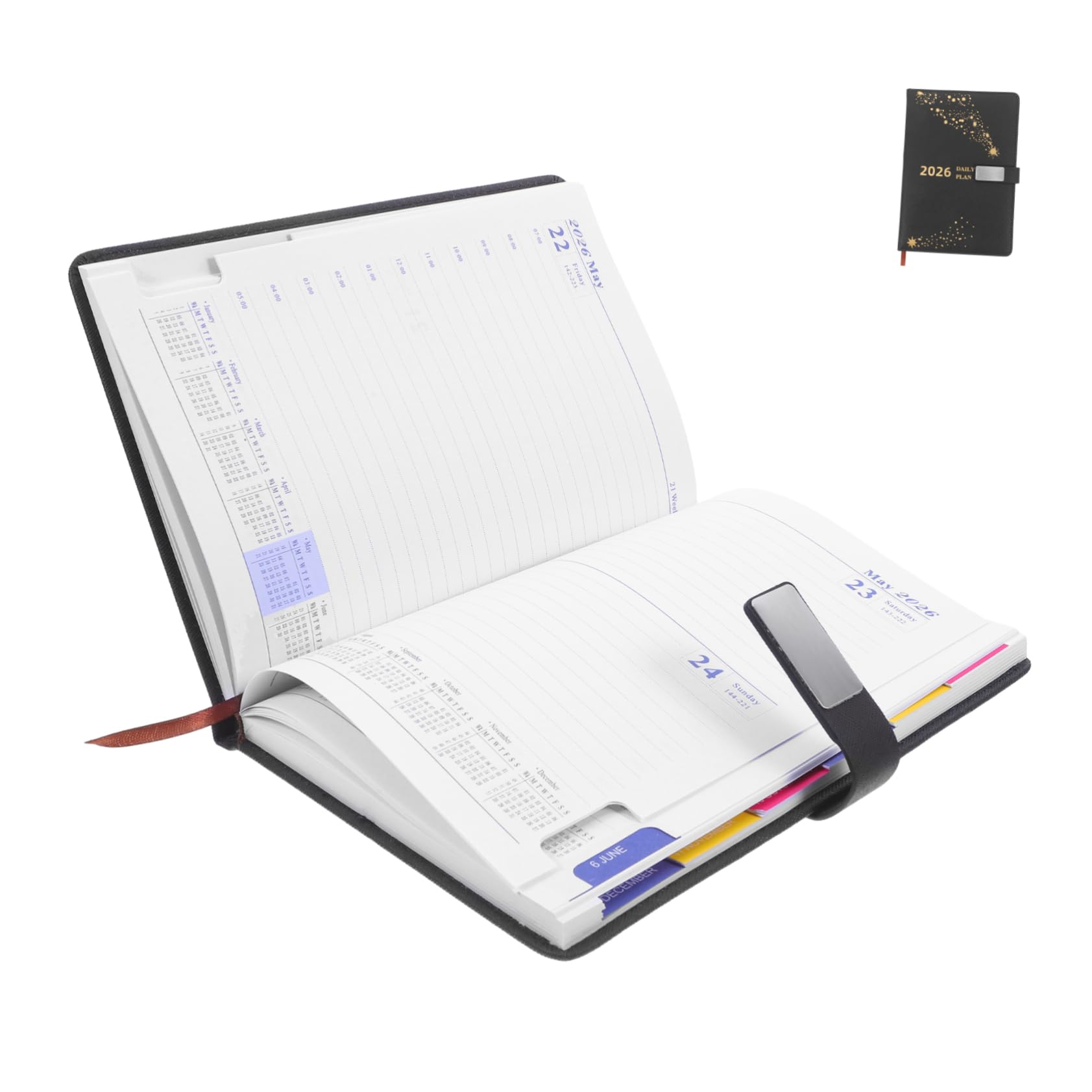 PLAFOPE Agenda Planificateur Quotidien avec Index Mensuel Carnet de Notes Portable pour Bureau et Voyages