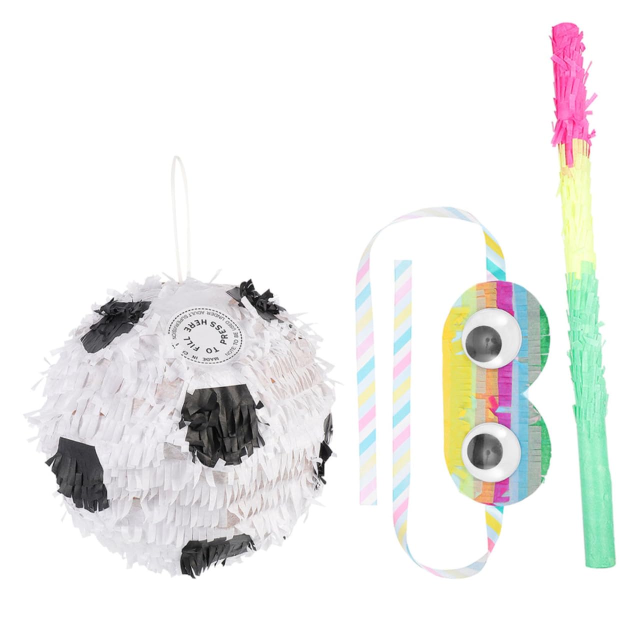 SOIMISS Fußball Piñata Satz Fußballförmig aus Papier mit Stock und Augenbinde Geburtstagsschmuck Kreative Piñata Verzierung für Wm Party Deko Geeignet für Feier und Kindergeburtstag