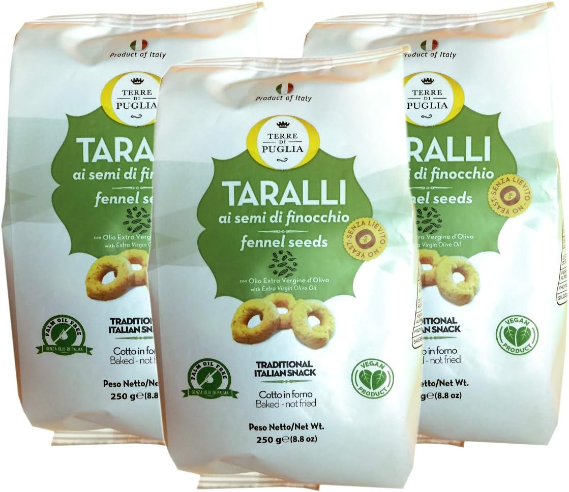 Terre Di Puglia, Baked Taralli Fennel Seeds Snack, 8.8 oz (Pack of 3)