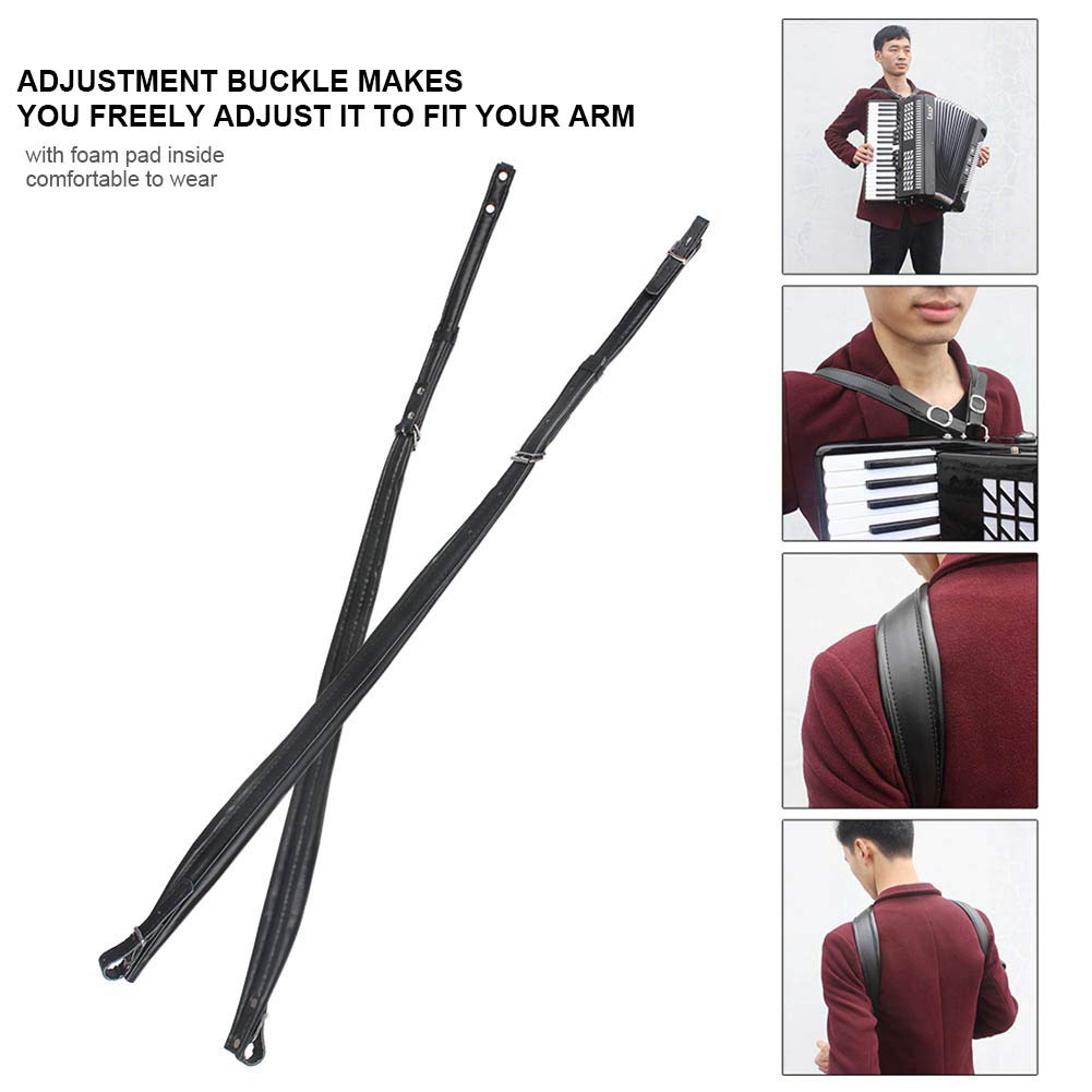 1 par de correas de hombro de cuero de PU de longitud ajustable para acordeón, correas de concertina con acolchado de espuma, material de PU suave y duradero, soporte cómodo para (Negra)