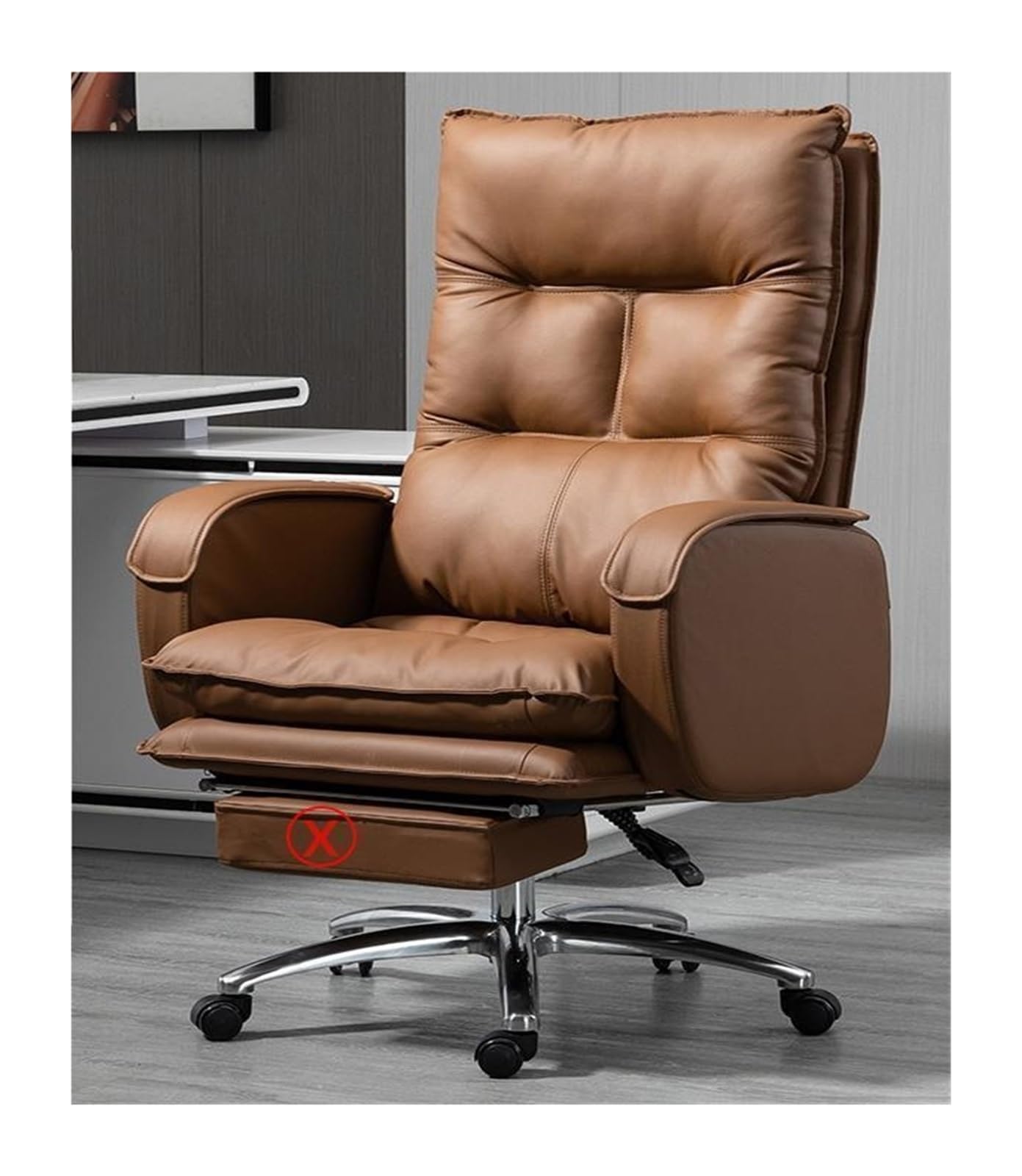 SaryEdge Gaming Chair, Home Office Desk Chairs, Swivel Chair Leather Computer Office Comfortable Home Ergonomic Swivel Chair,Brown-No pedal,Brown-No pedal