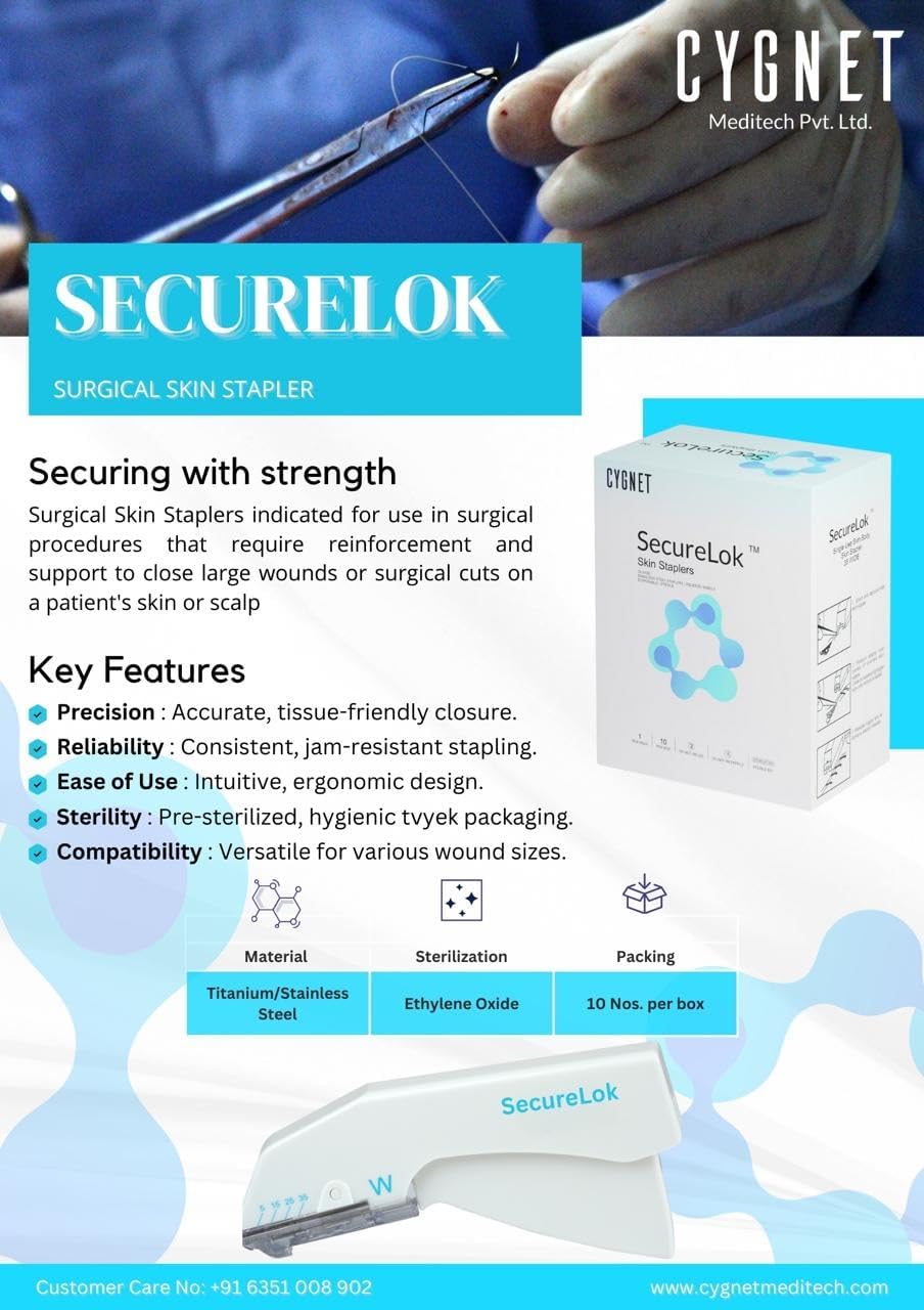 OTICA SecureLok Plastic 35W Skin Stapler - Surgical Stapler for Medical Wound Closure - Disposable Skin Staple Gun Pack of 1 1