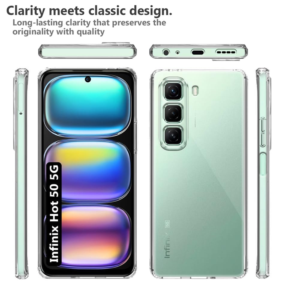 Image of COVERBLACK Soft Rubber Silicon Clear Back Cover Compatible Model for Infinix Hot 50 5G - Transparent