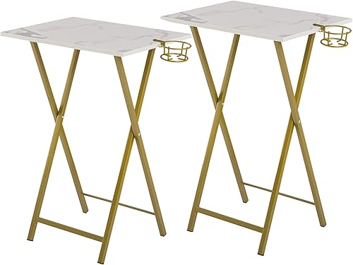 VECELO Juego de 2 bandejas plegables para TV con soporte para tazas, adecuadas para sofá, cocina, sala de estar y dormitorio, marco de metal