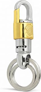 ZXFATIR Double Ring Keychain with Carabiner Hook – Metal Key Holder with Dual Rings, Gold & Silver Finish, Compact Heavy D... Price In India