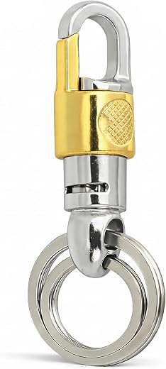 ZXFATIR Double Ring Keychain with Carabiner Hook – Metal Key Holder with Dual Rings, Gold & Silver Finish, Compact Heavy D...