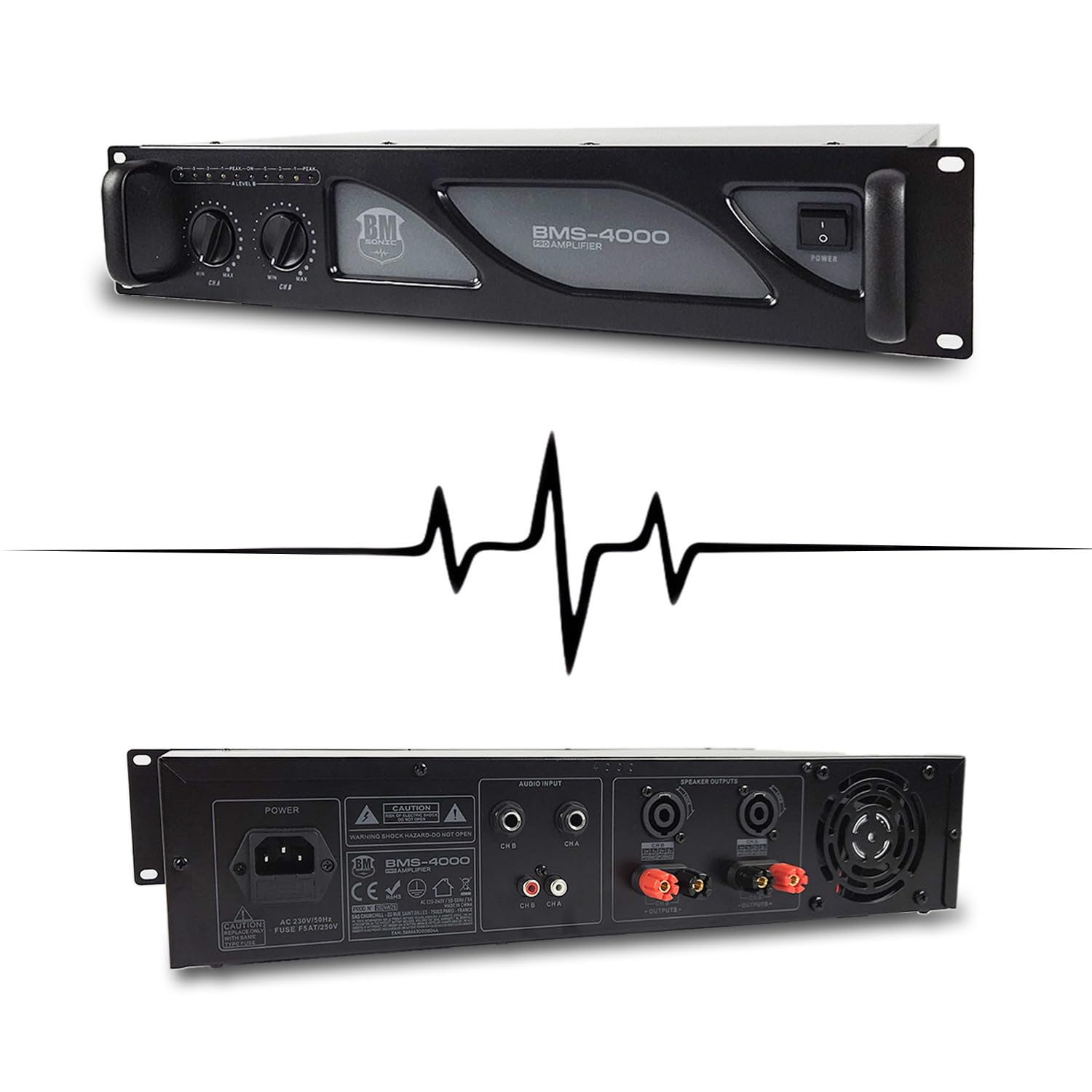 Pack Sono DJ BM Bmsonic Amplificateur 4000W, Paire d'Enceintes Passives LSC215 2x2000W, Câbles Speakon, Sonorisation Pro