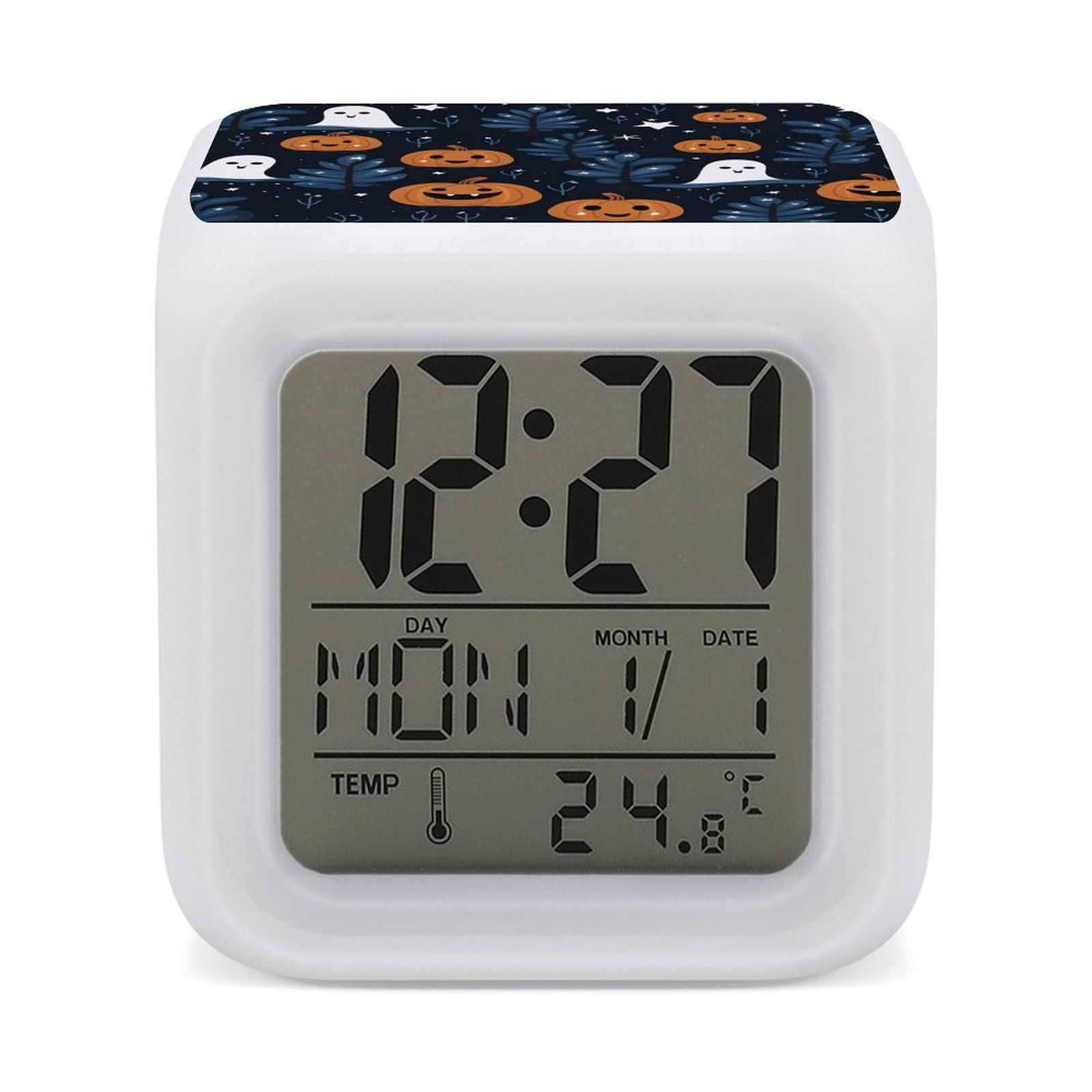 JTREHY Cartoon Pumpkin Head Alarm Clock Seven Color Night Light Digital Clock Precision Reliable Alarms Clocks for Bedroom Heavy Sleepers Adults Gift for Men and Women