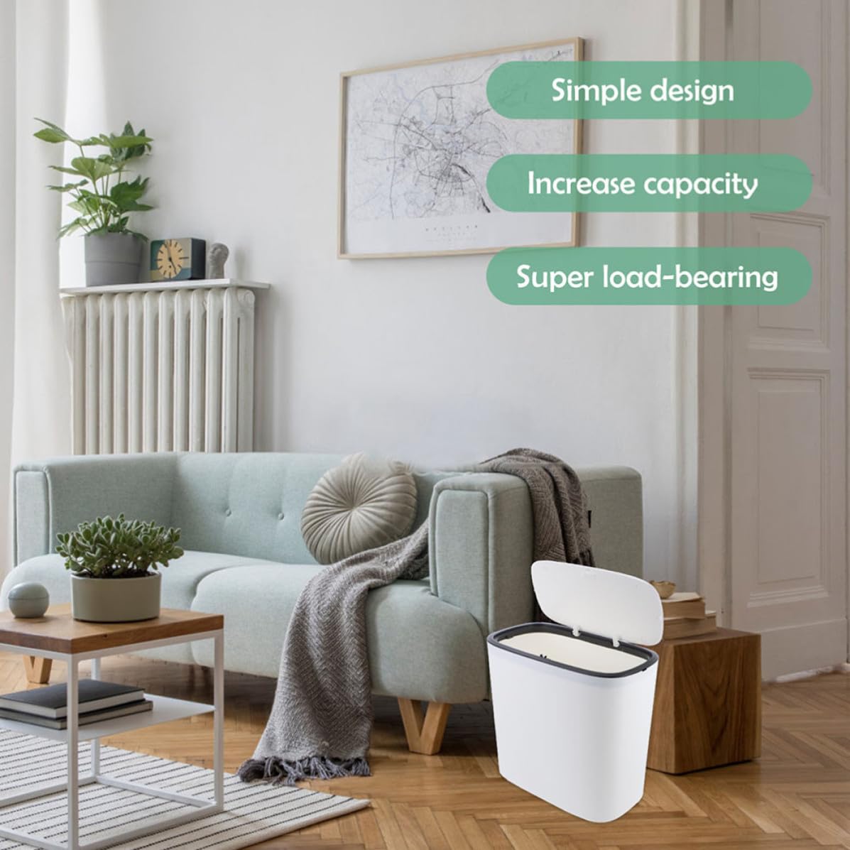 Cubo de Basura de Cocina de Plástico Blanco de 10l Control de Olores y Tapa Automática Adecuado para Sala de Estar y Dormitorio