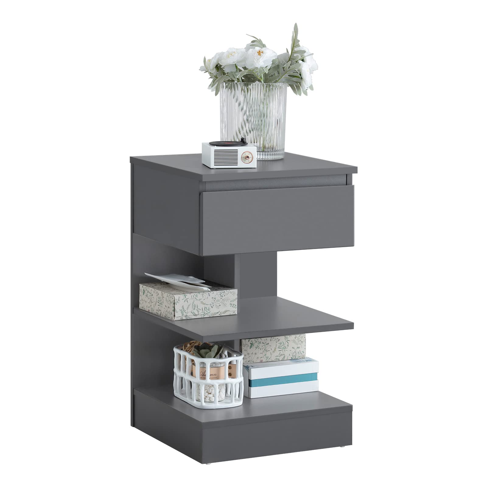 SoBuy Nachttisch mit 1 Schublade & 2 Ablagen, 39x39x65cm