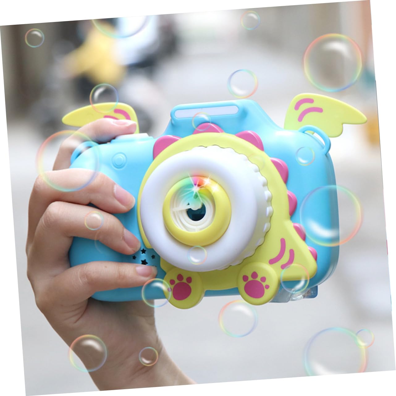 ifundom Máquina Automática de Burbujas para Niños, Soplador con Forma de Dinosaurio y Cámara, con Luz y Sonido, para Exterior y Fiestas, ABS
