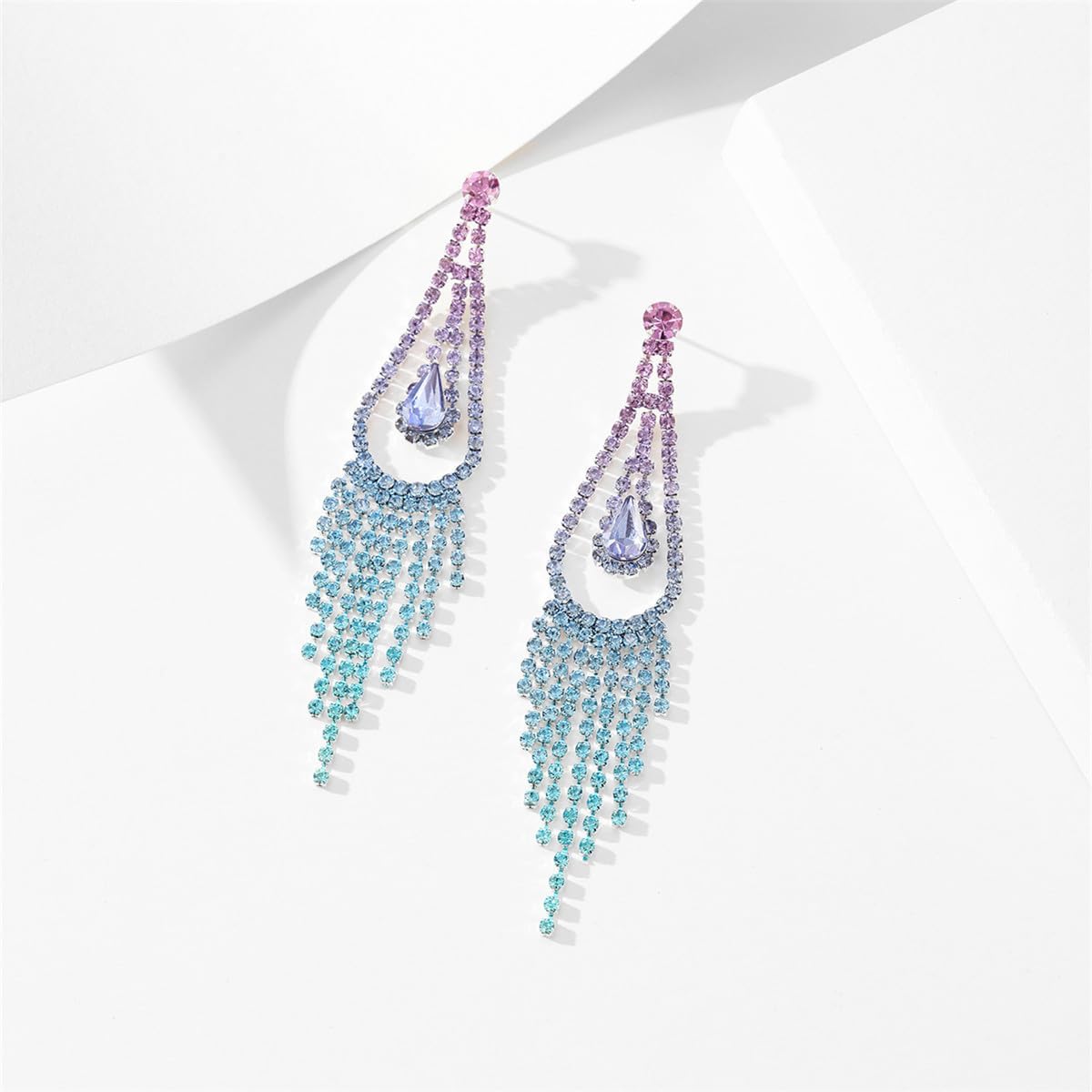 Colorful Rhinestone Long Tassel Drop Earrings Crystal Chandelier Wedding Party Prom Earrings Jewelry Gifts for Women Wedding Party Jewelry - Image 4