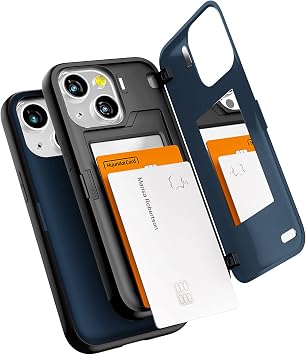GOOSPERY Magnetic Door Bumper Compatible with iPhone 13 Mini Case, Card Holder Wallet Easy Magnet Auto Closing Protective Dual Layer Sturdy Phone Back Cover - Navy