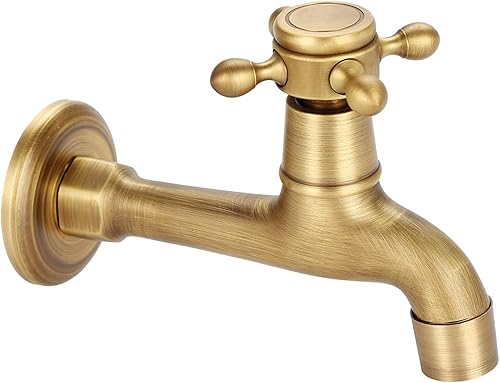 Grifo montado en la pared, grifo retro de agua fría de latón macizo, control de una sola manija, fácil de instalar, adecuado para cocina, baño,