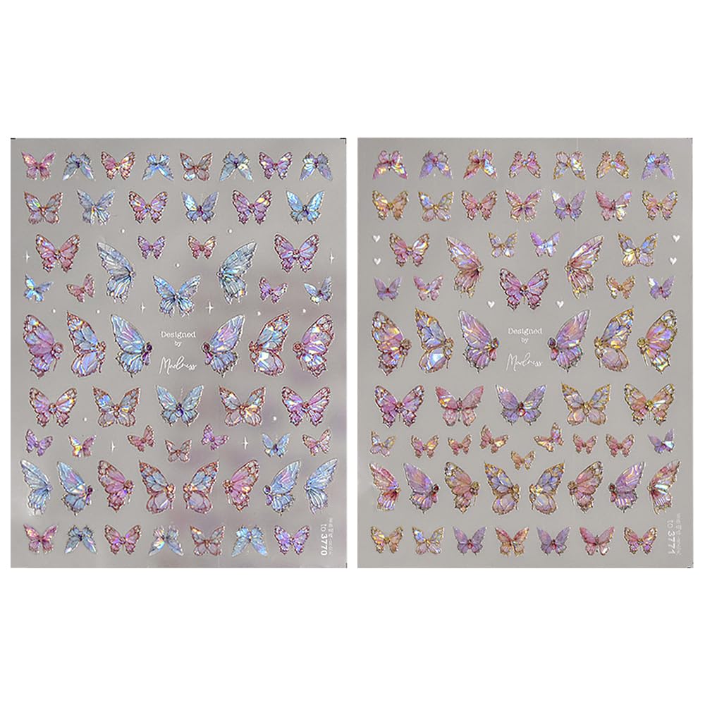 Aurora-Schmetterling Nagelsticker – 5 Blatt, Selbstklebend, Rosa Glänzend, 3D-Effekt