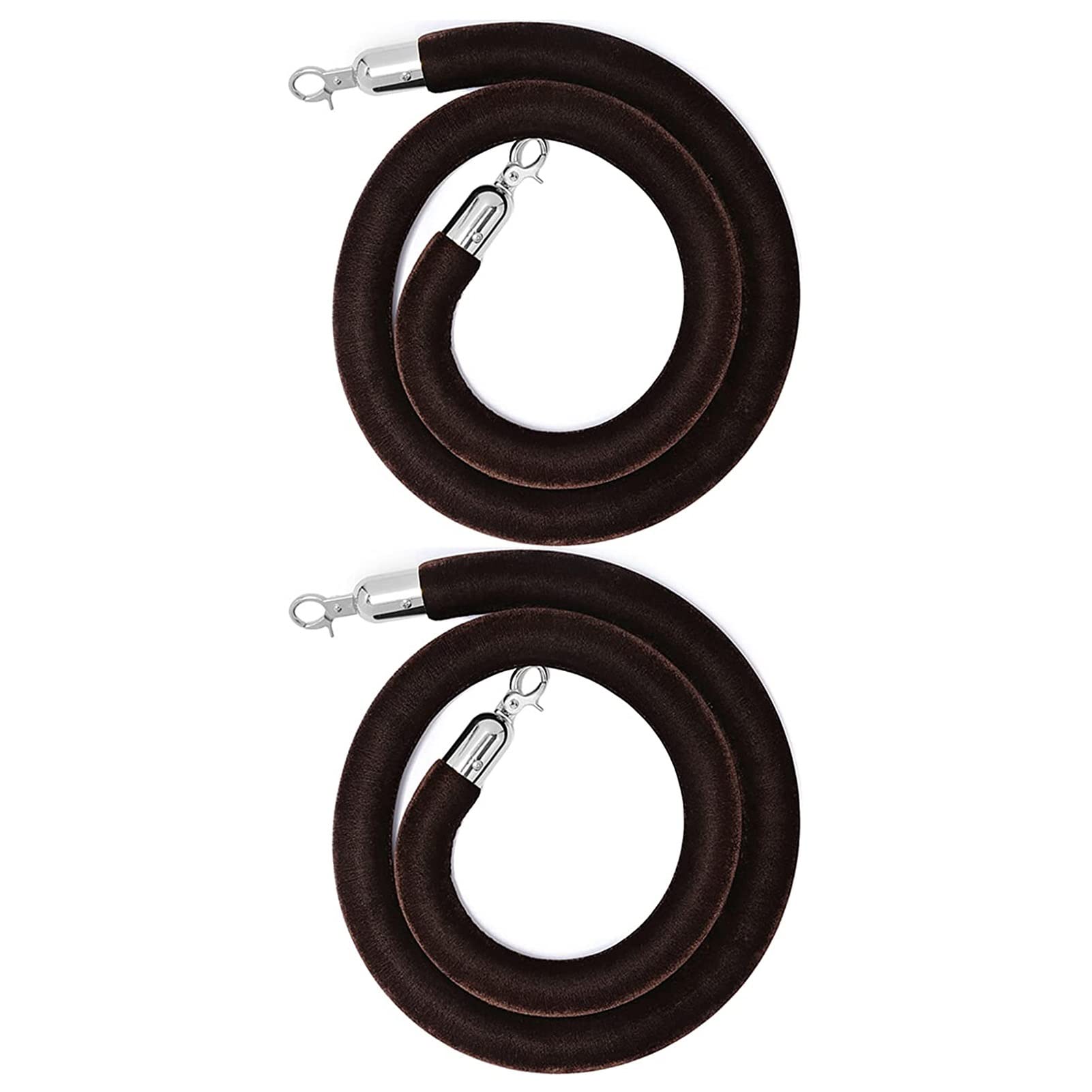 Aioneer Colorful Velvet Rope Barrier Set, 2 Pieces, 3M Crowd Control Stanchion For Event Queue Management - Perfect For Parties & Exhibitions-Brown-2.2m/7.2ft
