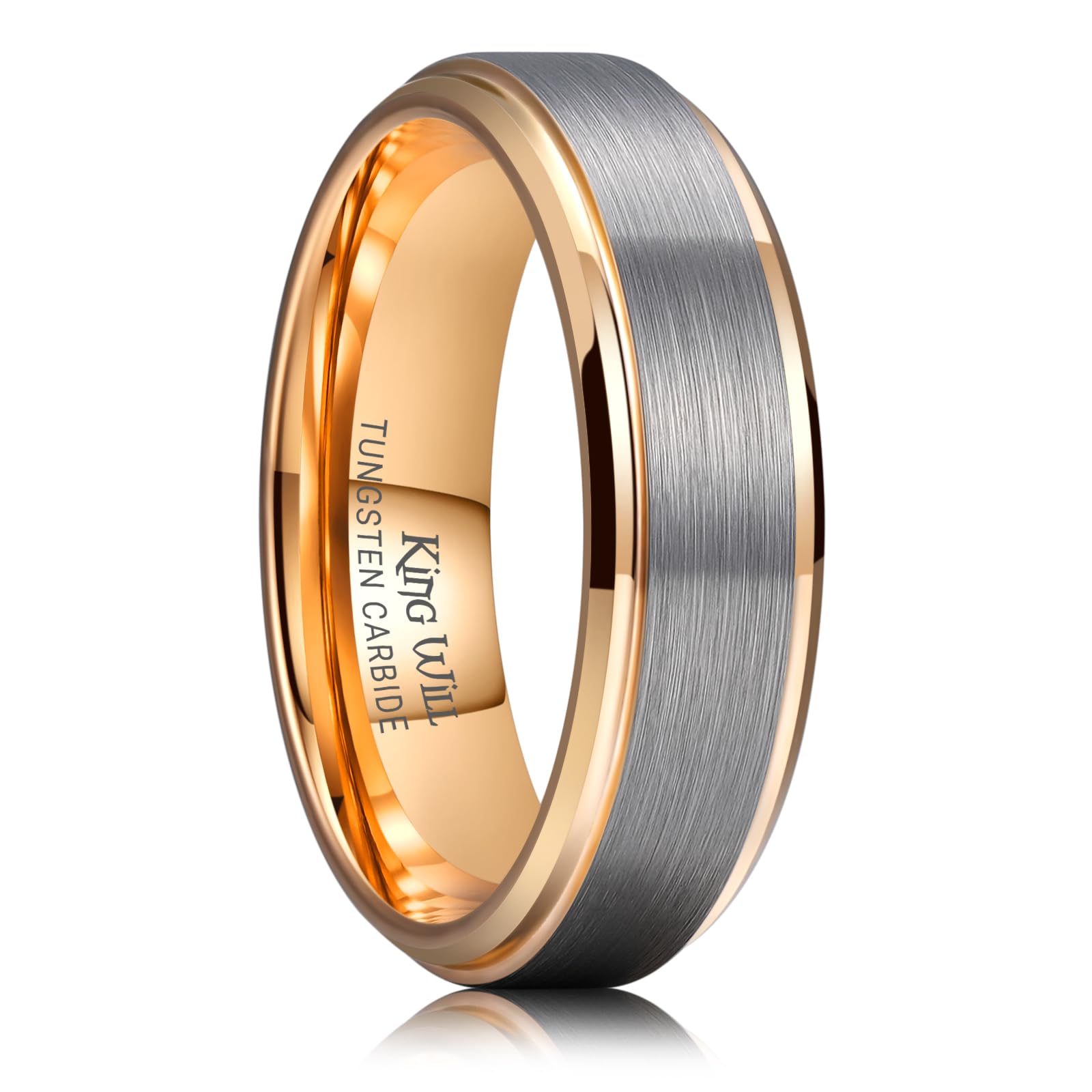 King Will Mens Brushed Wedding Band, Two Tone Matte Step Edges/Pipe Cut, Tungsten Carbide Anniversary Promise Rings Comfort Fit