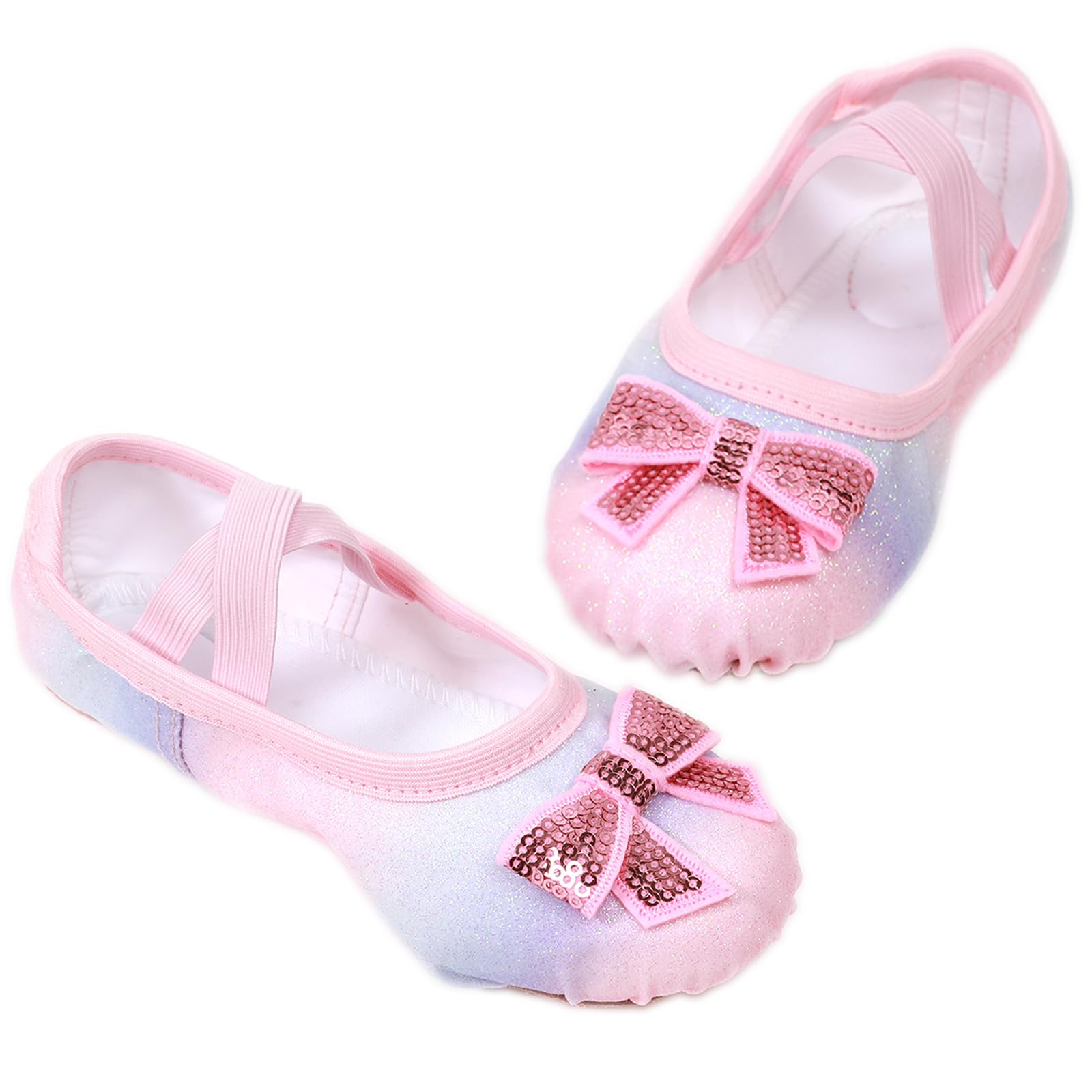 Ballet Shoes Glitter Split-Sole for Girls Toddler Dance Slippers with Elastic Laces (Toddler/Little Kid/Big Kid) Shiny Purplepink 9