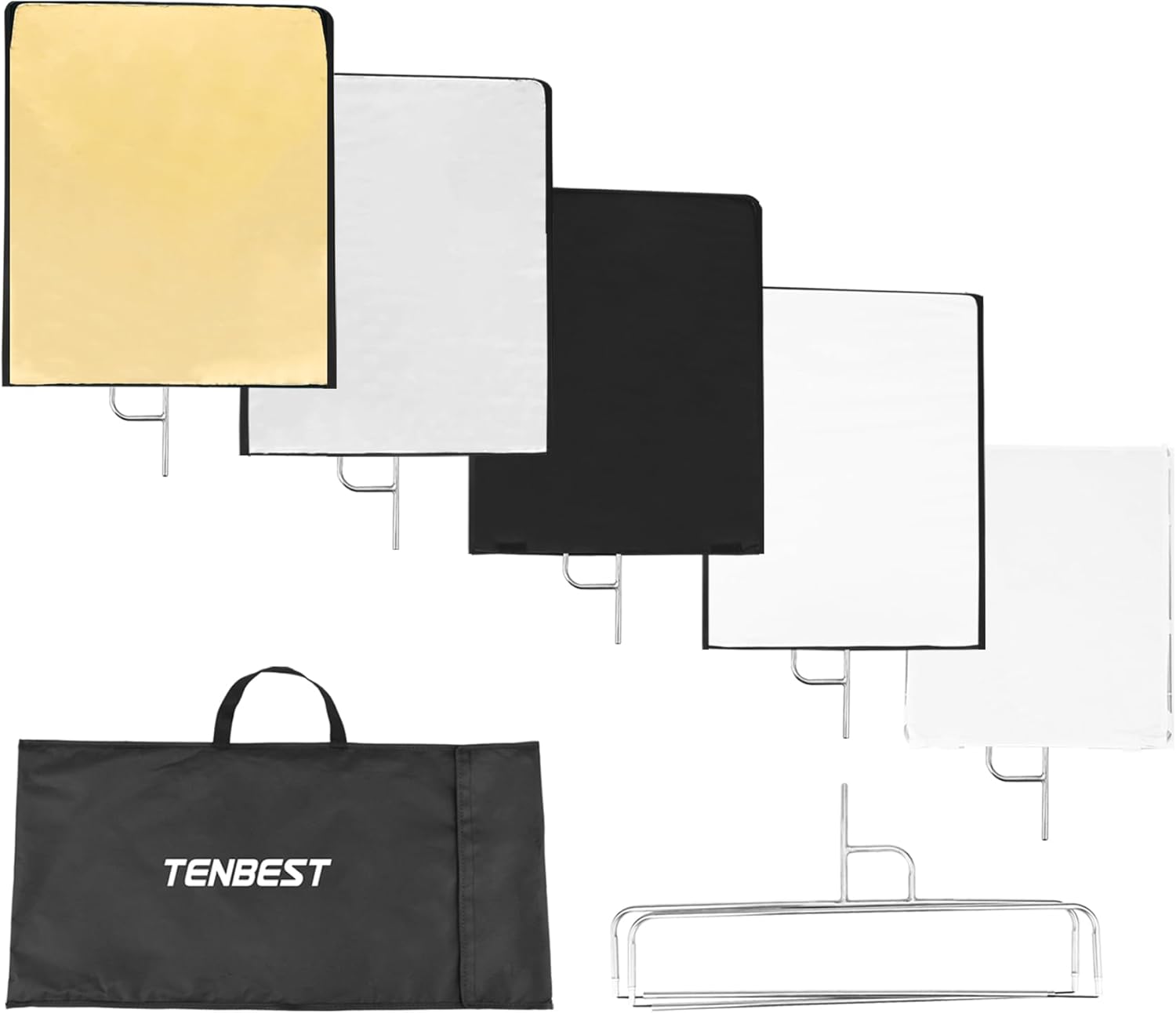 Photography Light Reflector Flag Kit, 35x47inches/90x120cm, 4-in-1 Gold/Silver/Black/White Diffuser and Translucent Diffuser, Foldable Stainless Steel Frame