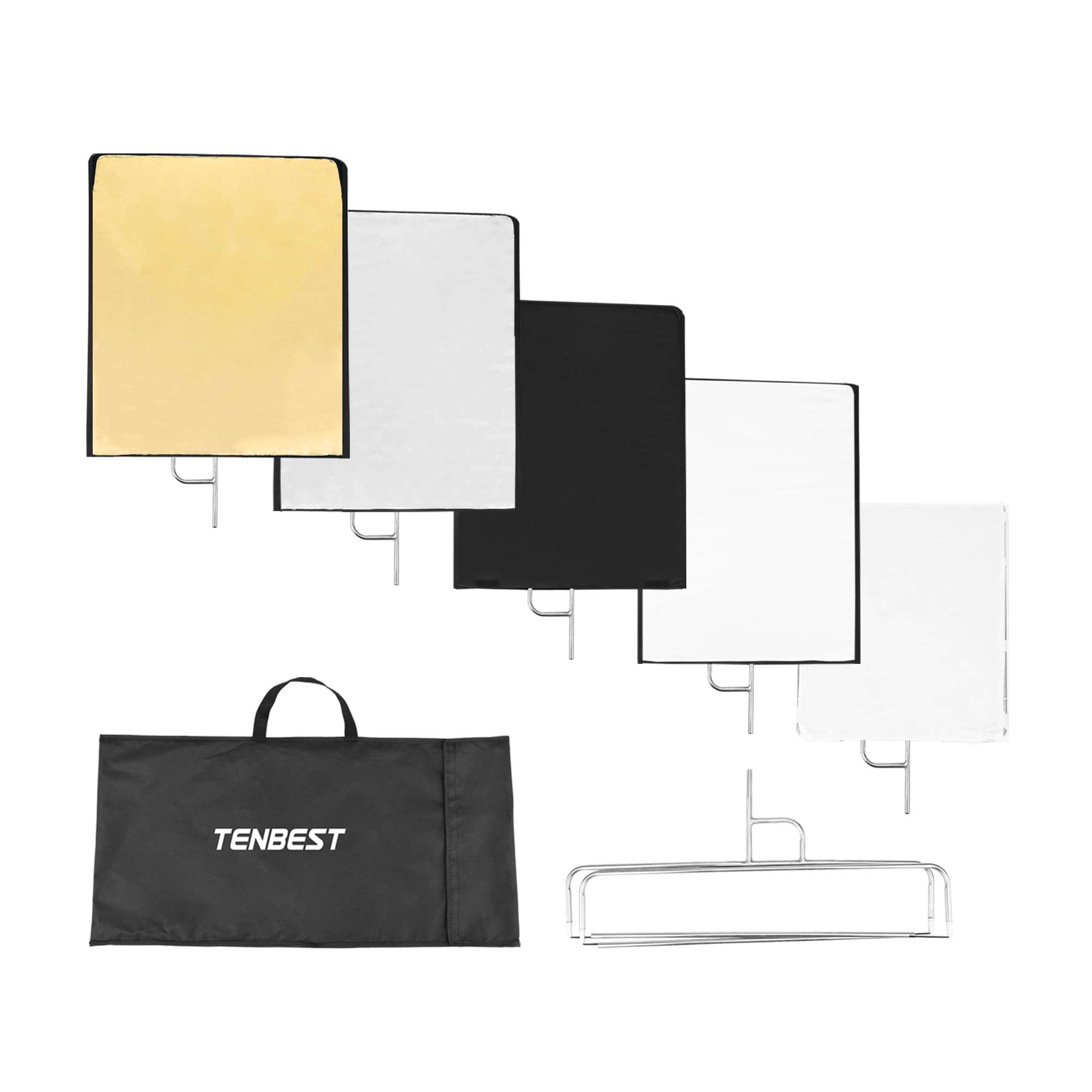 TENBEST Photography Light Reflector Flag Kit, 35x47inches/90x120cm, 4-in-1 Gold/Silver/Black/White Diffuser and Translucent Diffuser, Foldable Stainless Steel Frame