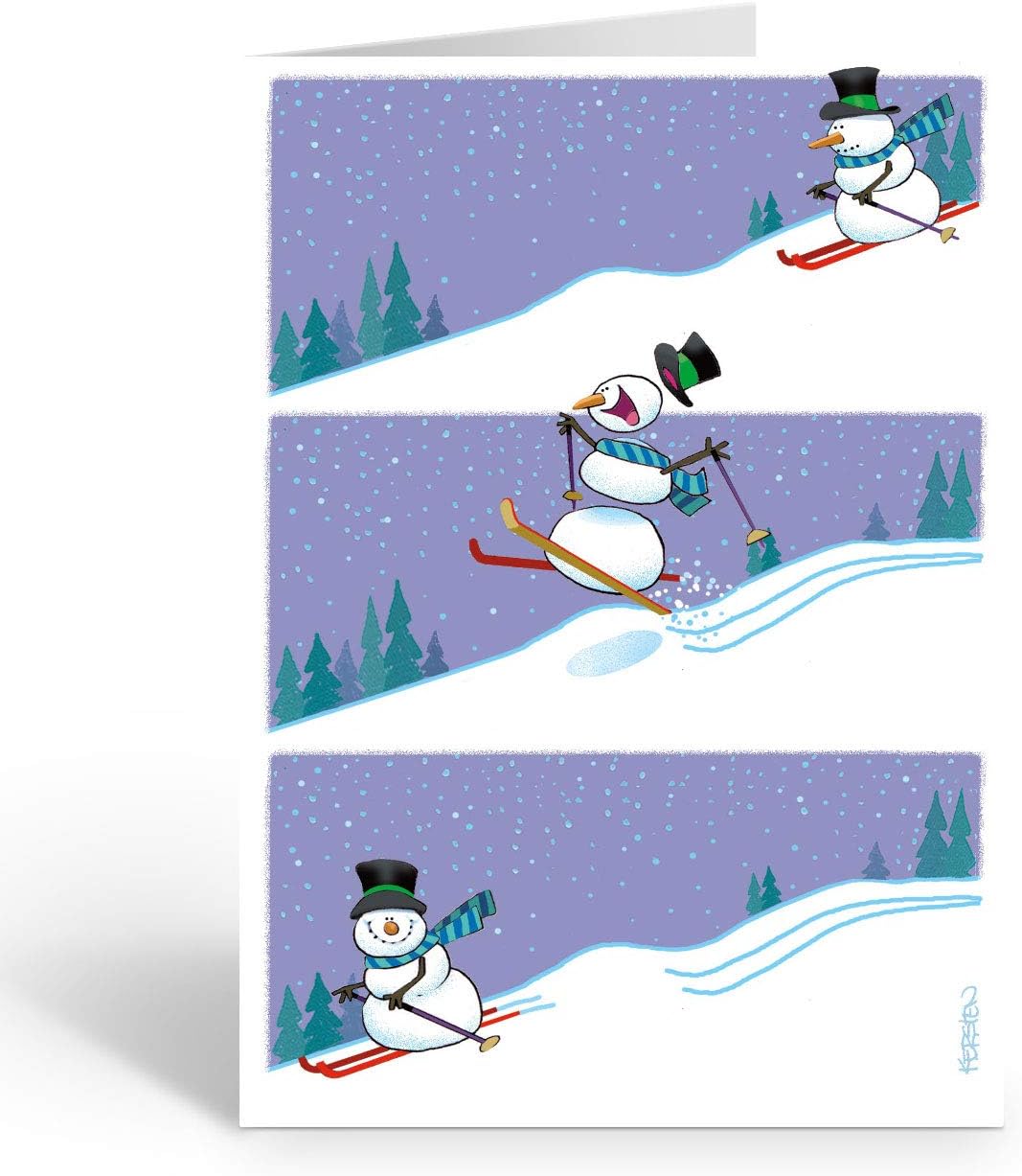 Stonehouse Collection - Snow Skiing Christmas Card - Skiing Snowman - 18 Ski Christmas Cards & Envelopes
