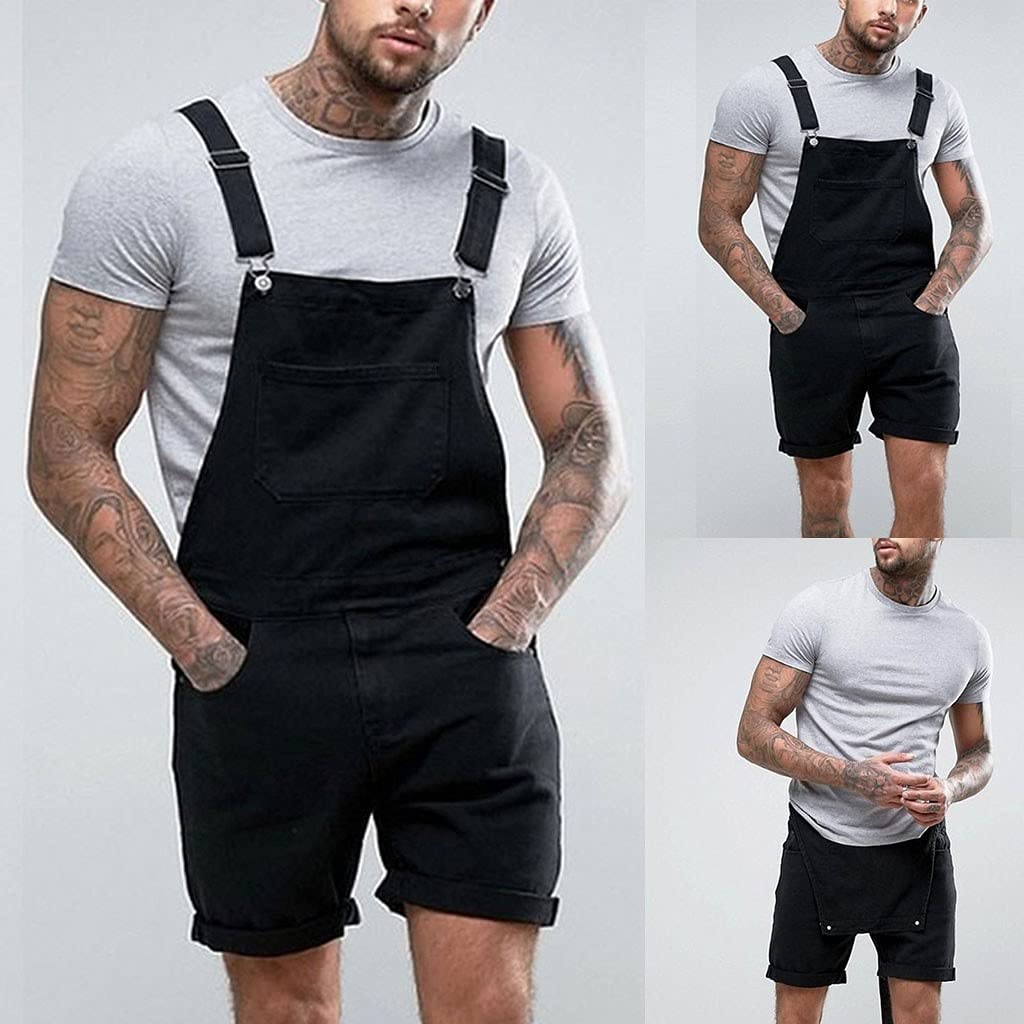 Mono de mezclilla corto para hombre: pantalones de trabajo holgados pantalones de jardín resistentes tirantes ajustables, mono cómodo con bolsillos, práctico mono vaquero, para jardinería