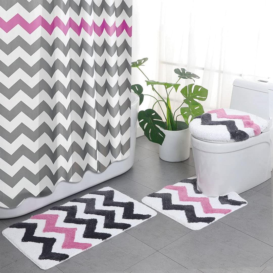 U/D Alfombra De Baño De 4 Piezas, Juego De Baño Antideslizante, Extra Suave Y Absorbente, Fácil De Limpiar, Alfombras De Ducha Lavables A Máquina,Multi colored2