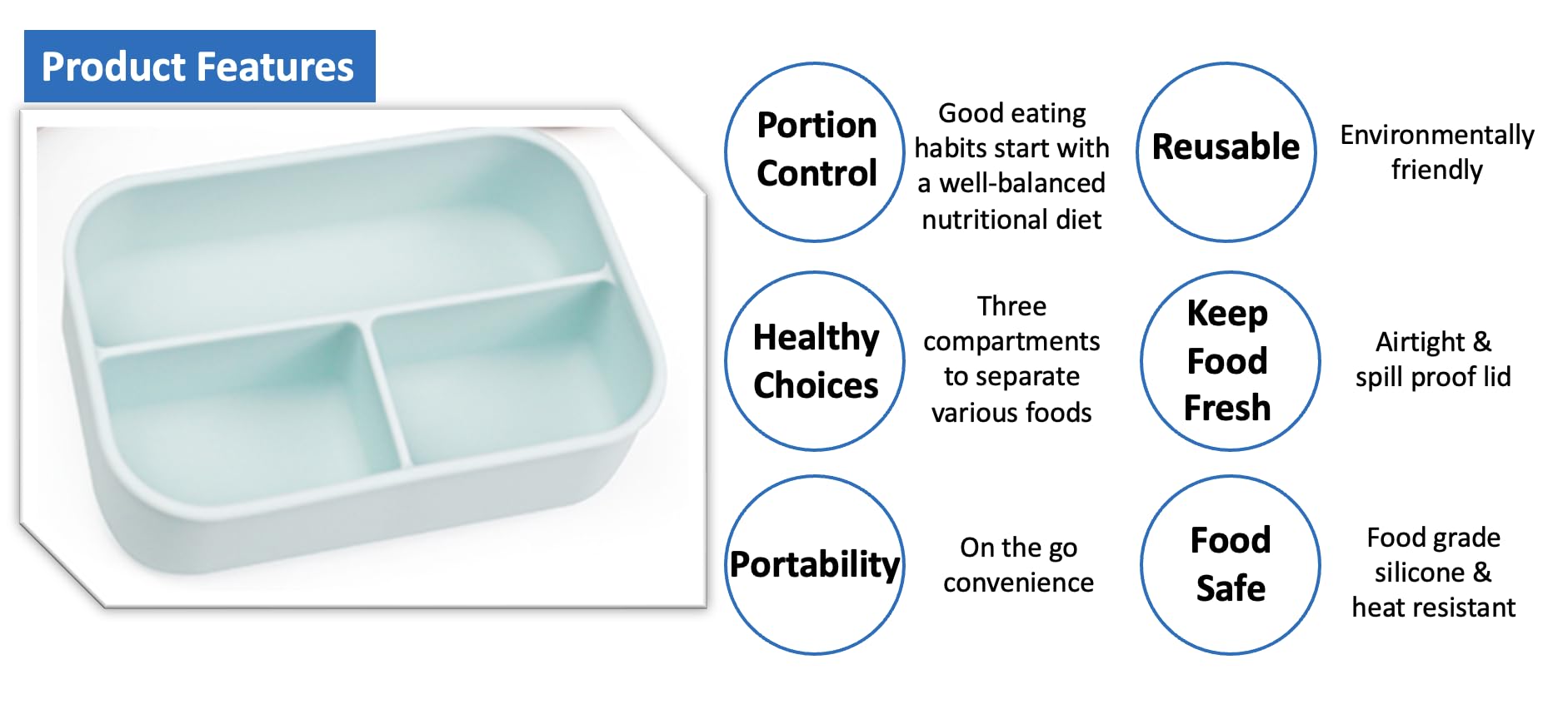 Cocina Vida Bento Box 2er Pack - 44oz/1400ml - Auslaufsichere Lunchbox mit 3 Fächern - BPA-frei - Lebensmittelechtes Silikon