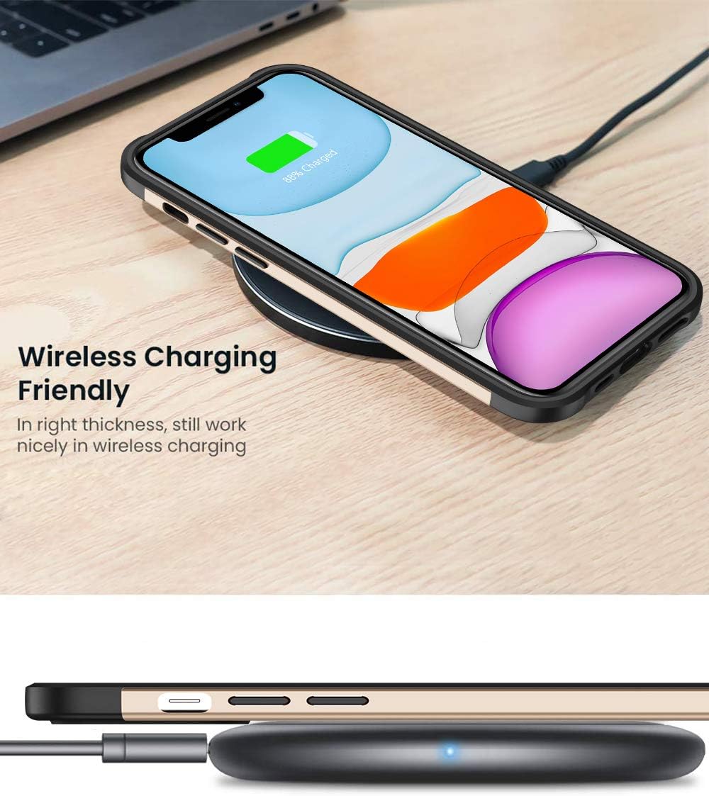 AEDILYS Compatible with iPhone 11 Case [Airbag Series] with [2 x Tempered Glass Screen Protector] [Military Grade ], 15Ft. Drop Tested [Scratch-Resistant], Wireless Charging, 6.1 Inch- (Gold)