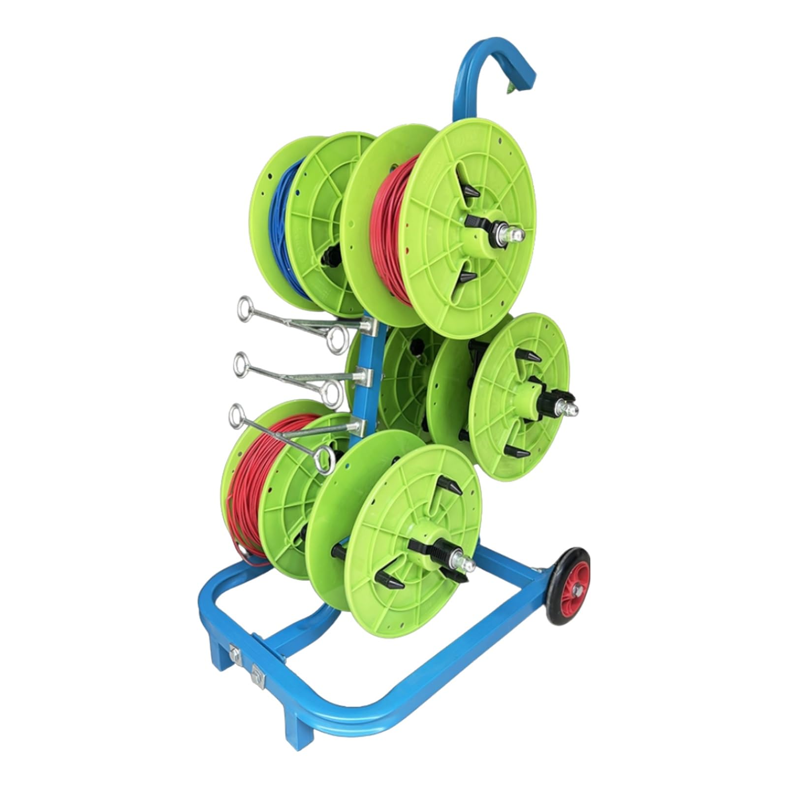 WDSOPK 5/6 Rods Wire Spool Rack,Cable Roll Holder for Industrial Workplace,Heavy Duty Cart,for Ribbon Filament Automotive Wiring (Green Style2)
