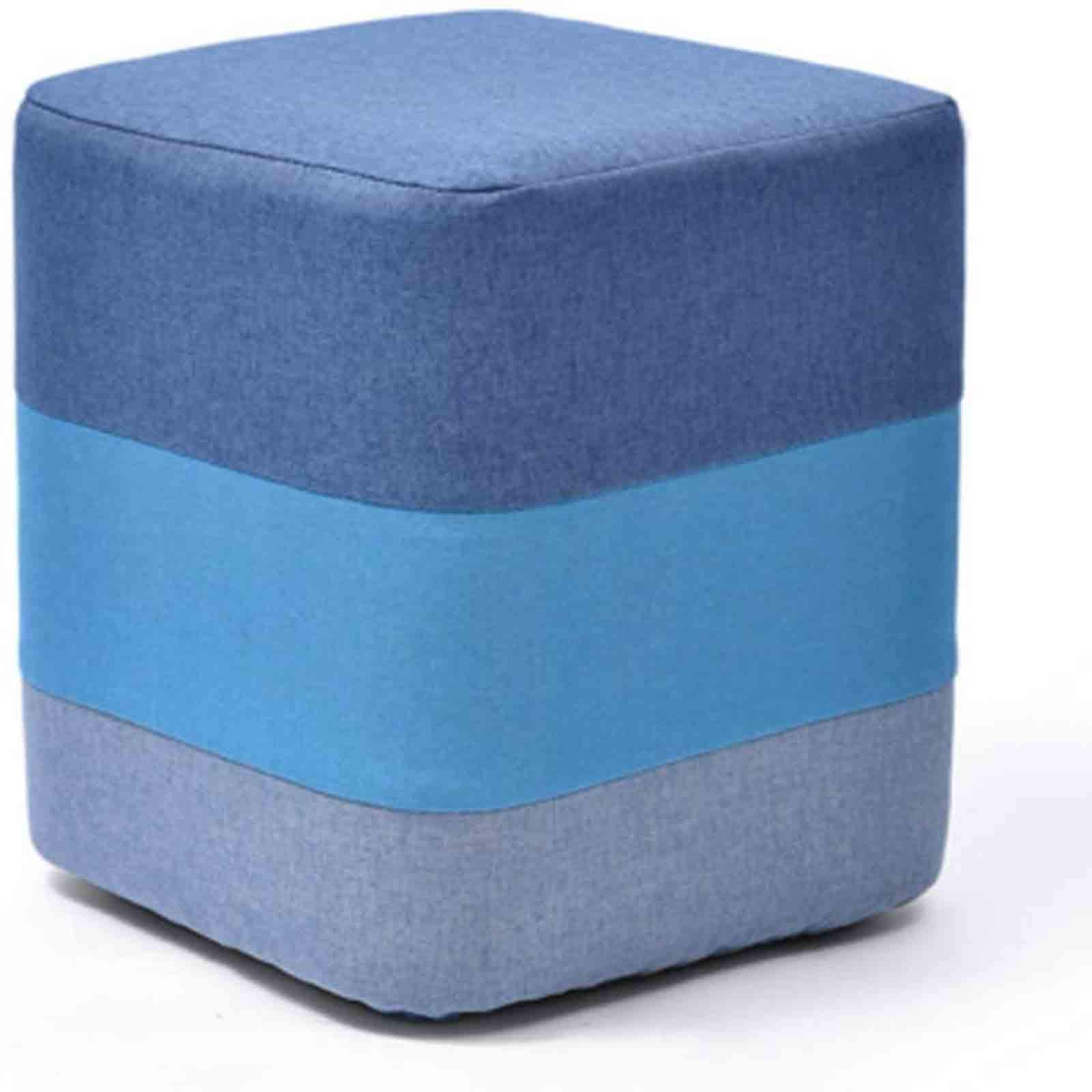 Repose-Pieds Rond en Coton Bleu B - Tabouret Ottoman Amovible