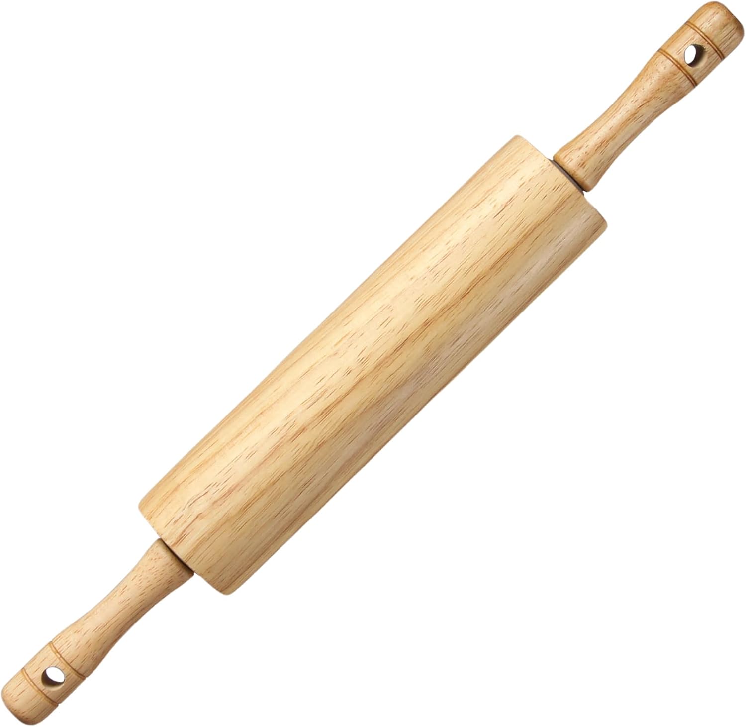 KARRYOUNG Rubber Wood Rolling Pin with Handles - Dough Roller for Pizza, Bread, Fondant, Tortillas & Baking