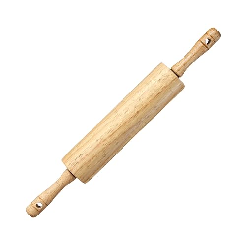 KARRYOUNG Natural Rubberwood Rolling Pin with Handles – Smooth Dough