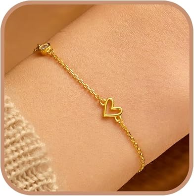 Cute Dainty Love Heart Bracelet for Women 925 Sterling Silver 14K Gold Plated Adjustable CZ Charm Bracelet Mother Daughter Friendship Link Bracelets Wedding Jewelry Birthday Graduation Gifts