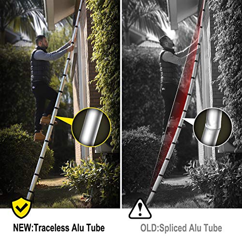 WolfWise 10.5FT Aluminum Telescoping Ladder with One-Button Retraction System, Telescopic Extension Ladder Multi-Position