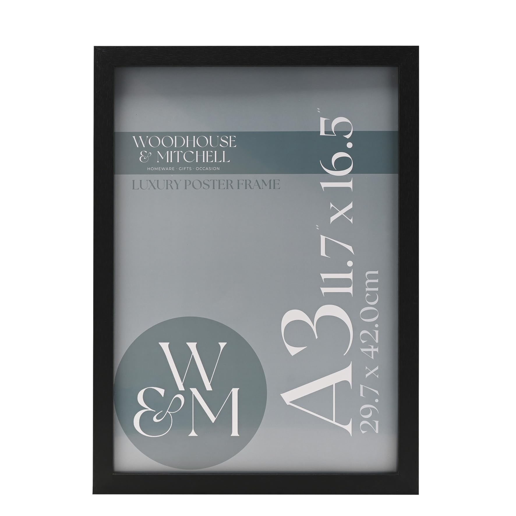 Woodhouse & Mitchell A3 Black Picture Frame – Poster Frame with Plexiglass Front, Wooden Wall Frame for Photos, Prints & Artwork, Portrait or Landscape Display (Black)