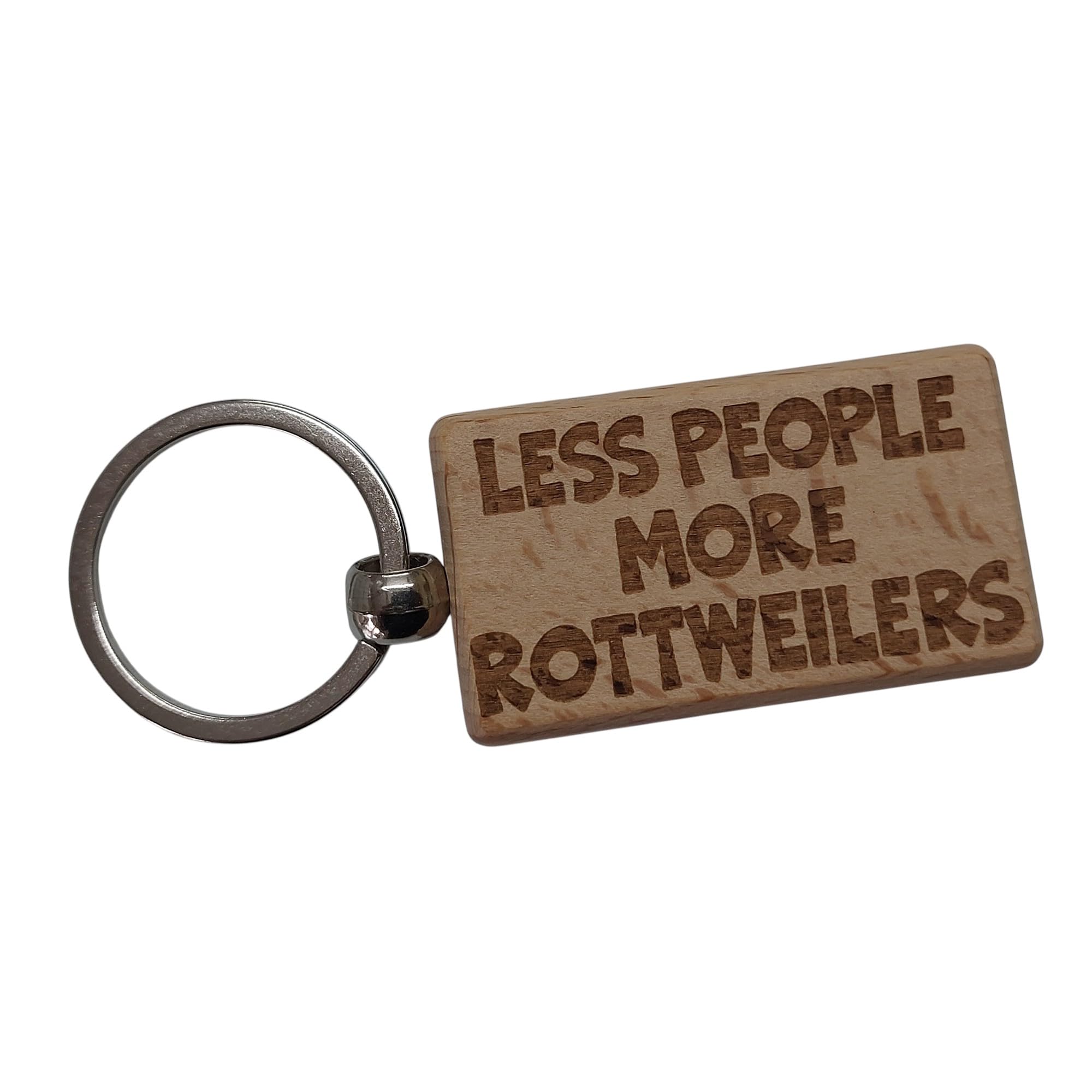 Decalarama Brown Rottweiler Keyring Gift Less People More Engraved Beech Wood Wooden Keychain Present