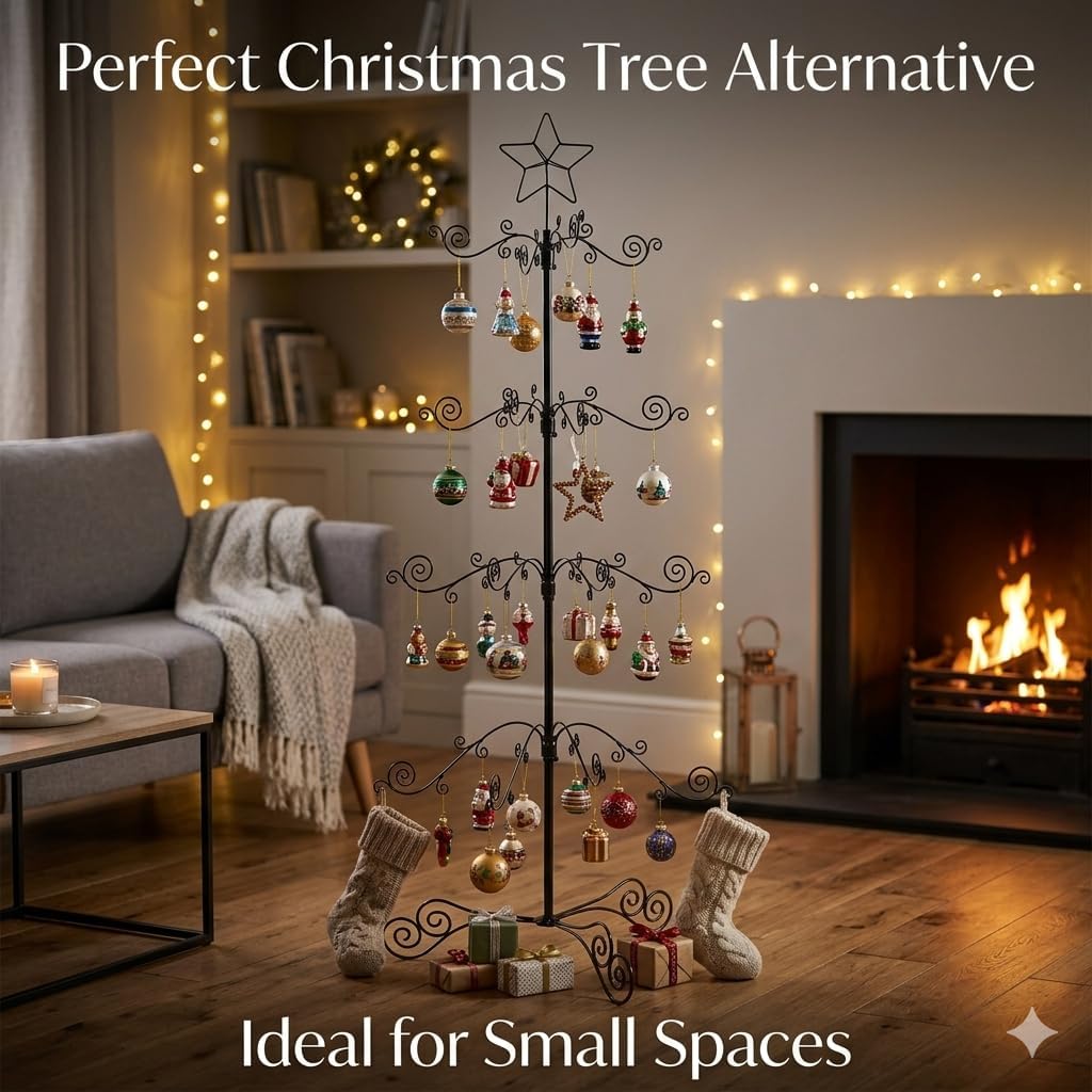 HOHIYA 3 Ft Ornament Display Tree 56-Hook Metal Stand Black image 5