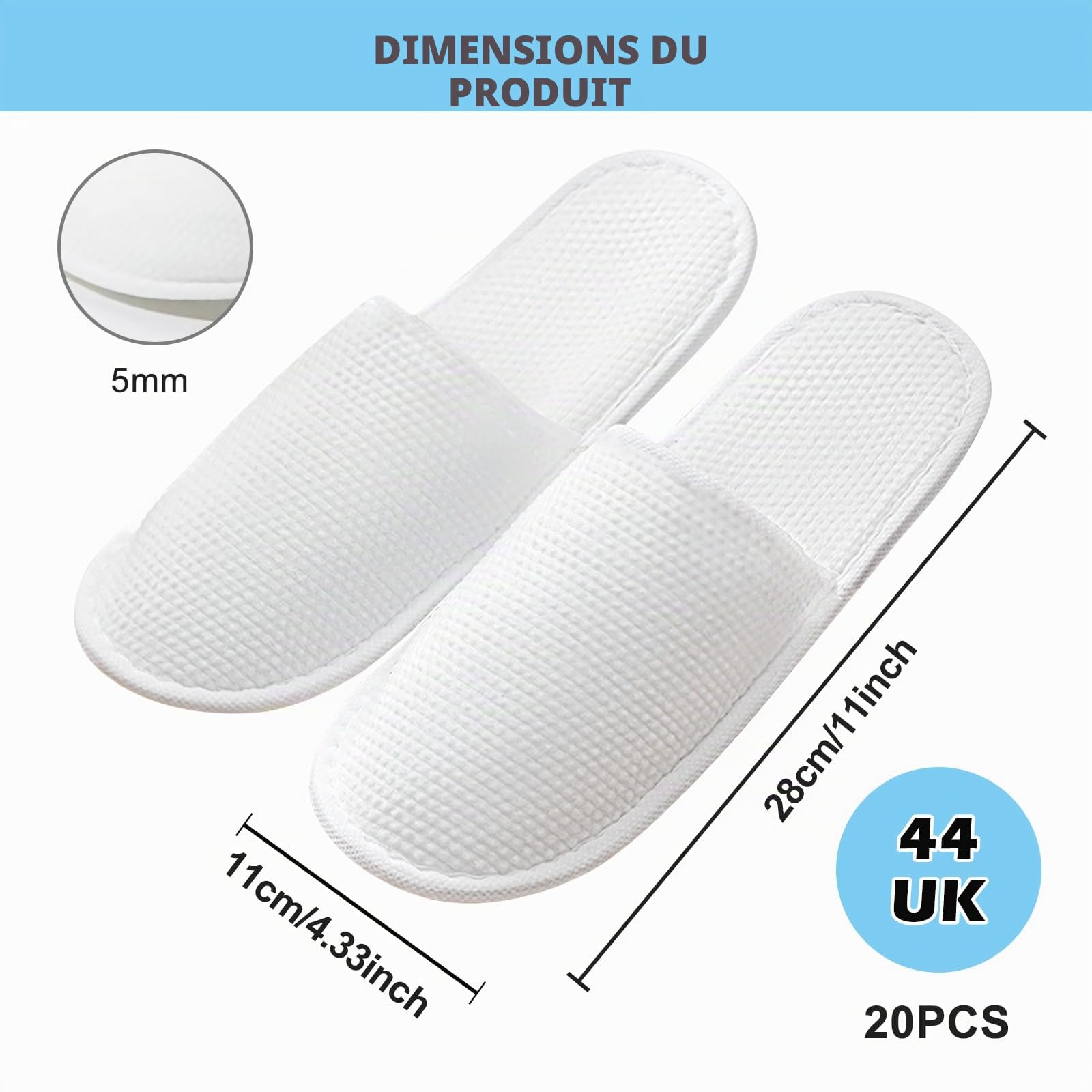 PORFOYO 20 Pièces Pantoufles D'hôtel, 5 Mm Paires De Pantoufles Portatives, Chausson Spa Hotel Lavable, Pour Hôtels Et Spa Maison Voyage