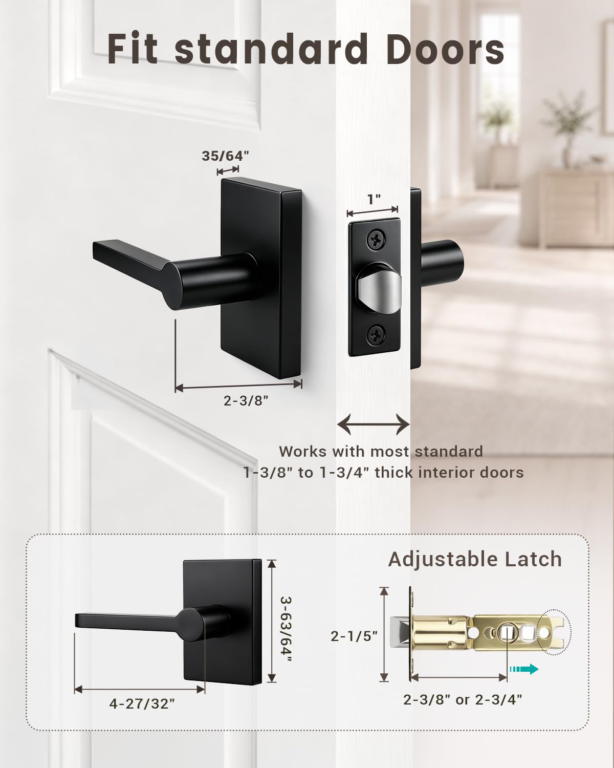 Black Matte Door Knobs - Keyless Passage Handles -5