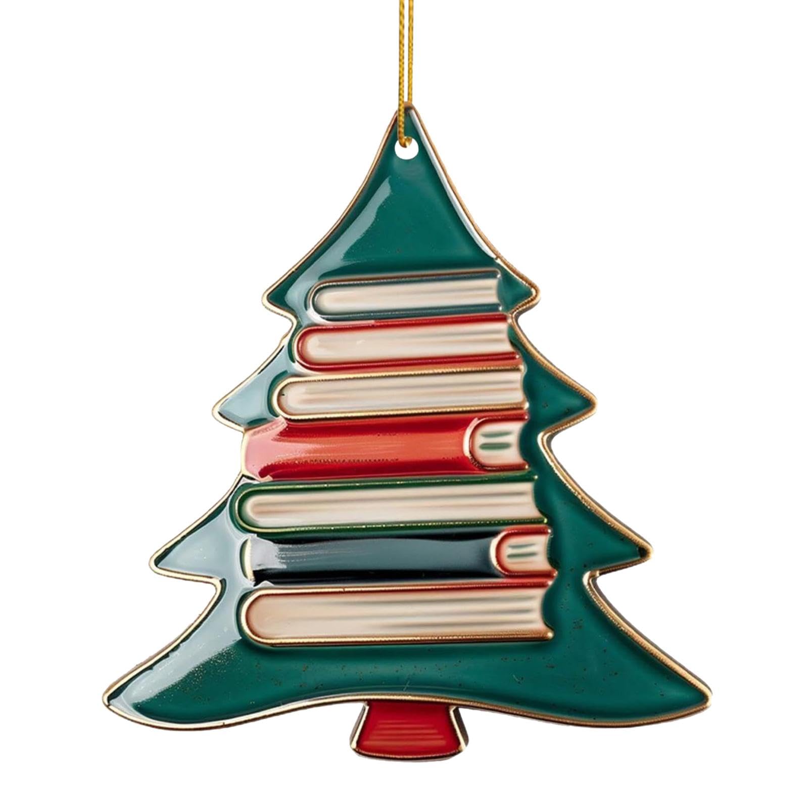 Ornamento per albero di Natale 2D Stampa piatta in acrilico Libri Ciondolo Casa Albero Finestra Decorazione appesa Regalo per gli amanti dei libri Libro creativo  15