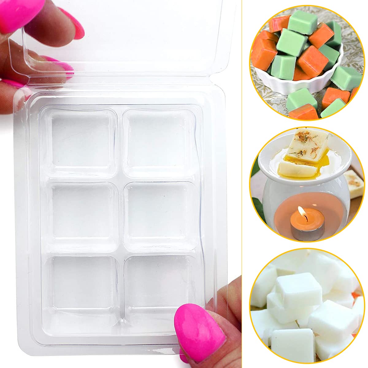 WANGCL 50 moldes de cera reutilizables de 6 cavidades de plástico transparente para hacer velas y jabón