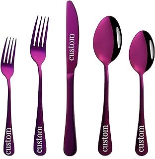 Stainless Steel Customized Flatware Set,Engraving Name Knife Forks Spoon,Personalized names will be engraved on your tableware, Customized Birthday Christmas Gift Purple