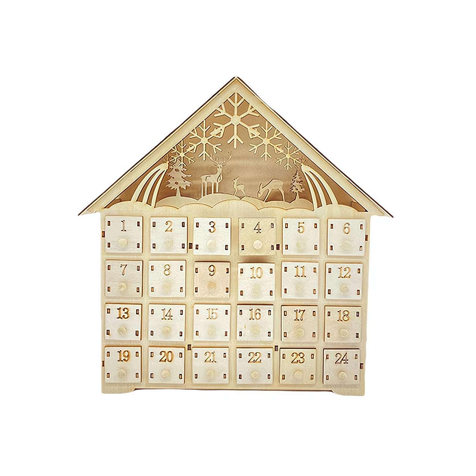 Holz Weihnachten Adventskalender, 24 Tage Adventskalender LED Holz Countdown bis Weihnachtskalender, leuchtet DIY Adventskalender Leere Box für Weihnachten Urlaub